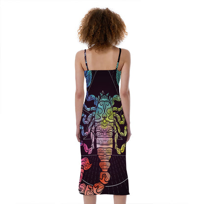 Colorful Scorpio Sign Print Slim Fit Midi Cami Dress