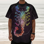 Colorful Scorpio Sign Print Textured Short Sleeve Shirt