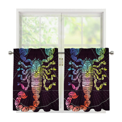 Colorful Scorpio Sign Print Tier Curtains