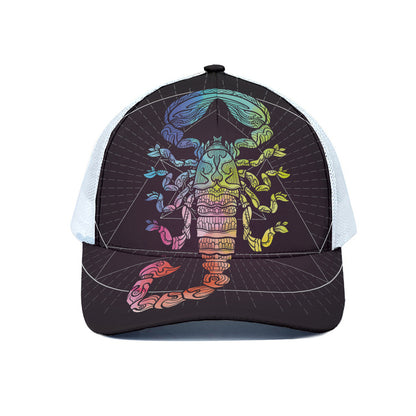 Colorful Scorpio Sign Print White Mesh Trucker Cap