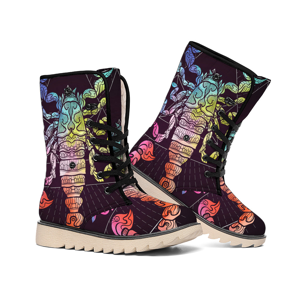 Colorful Scorpio Sign Print Winter Boots