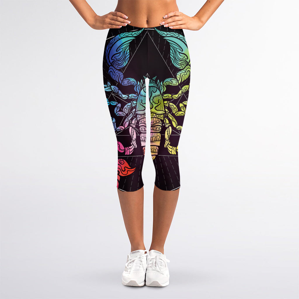 Colorful Scorpio Sign Print Women's Capri Leggings