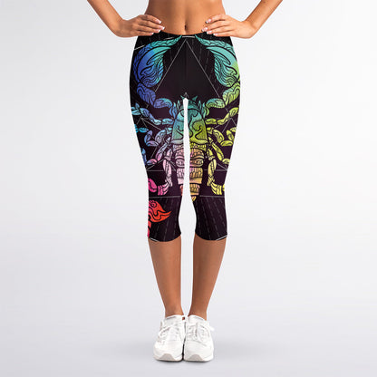Colorful Scorpio Sign Print Women's Capri Leggings