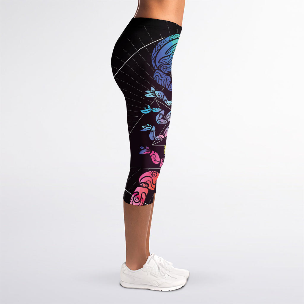 Colorful Scorpio Sign Print Women's Capri Leggings