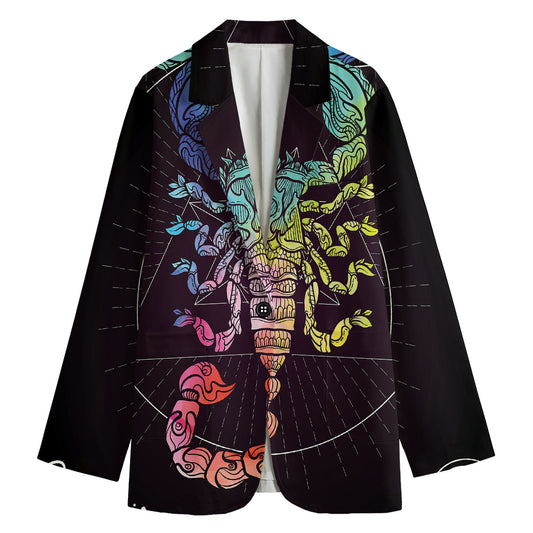 Colorful Scorpio Sign Print Women's Cotton Blazer