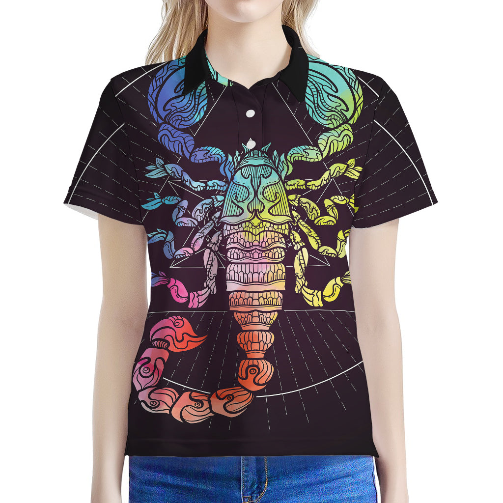 Colorful Scorpio Sign Print Women's Polo Shirt
