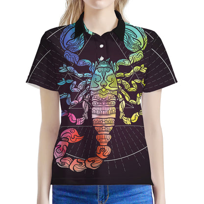 Colorful Scorpio Sign Print Women's Polo Shirt