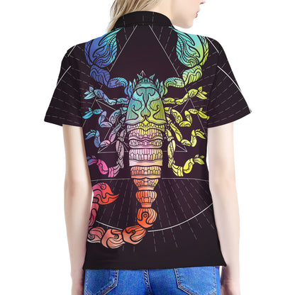 Colorful Scorpio Sign Print Women's Polo Shirt