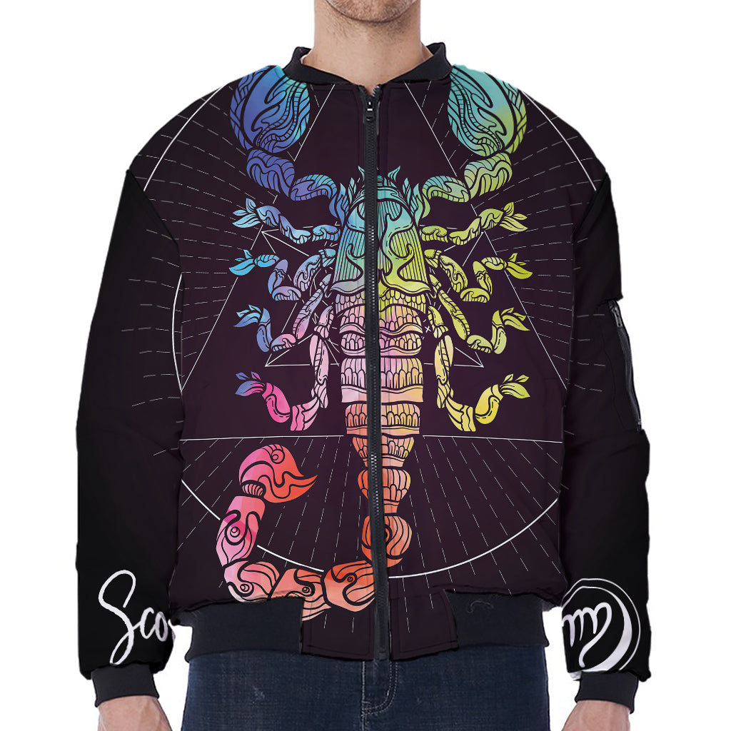 Colorful Scorpio Sign Print Zip Sleeve Bomber Jacket