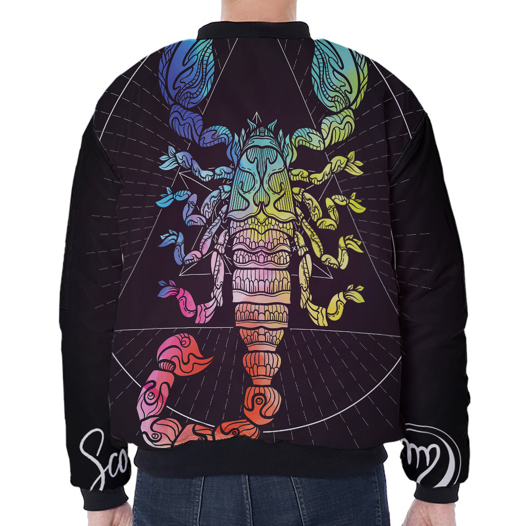 Colorful Scorpio Sign Print Zip Sleeve Bomber Jacket