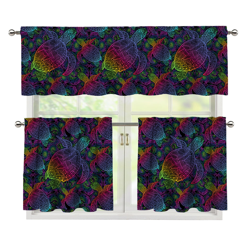 Colorful Sea Turtle Pattern Print 3 Piece Kitchen Curtains