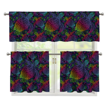 Colorful Sea Turtle Pattern Print 3 Piece Kitchen Curtains