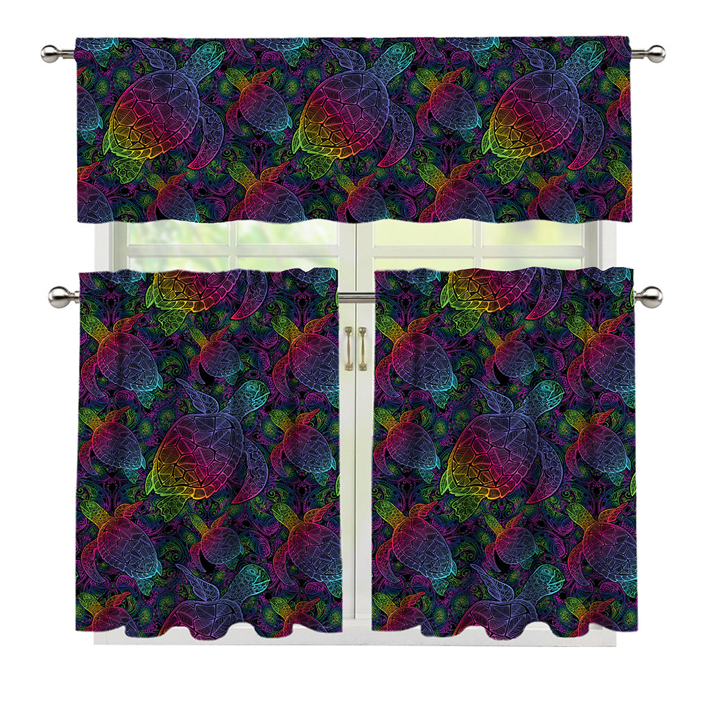 Colorful Sea Turtle Pattern Print 3 Piece Kitchen Curtains