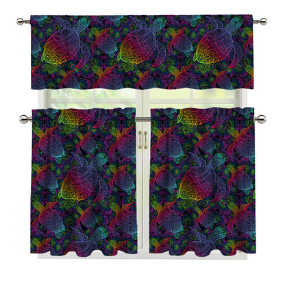 Colorful Sea Turtle Pattern Print 3 Piece Kitchen Curtains