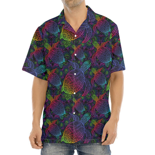 Colorful Sea Turtle Pattern Print Aloha Shirt