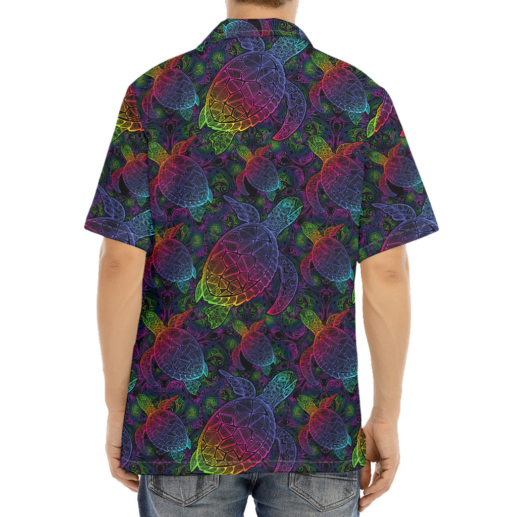 Colorful Sea Turtle Pattern Print Aloha Shirt