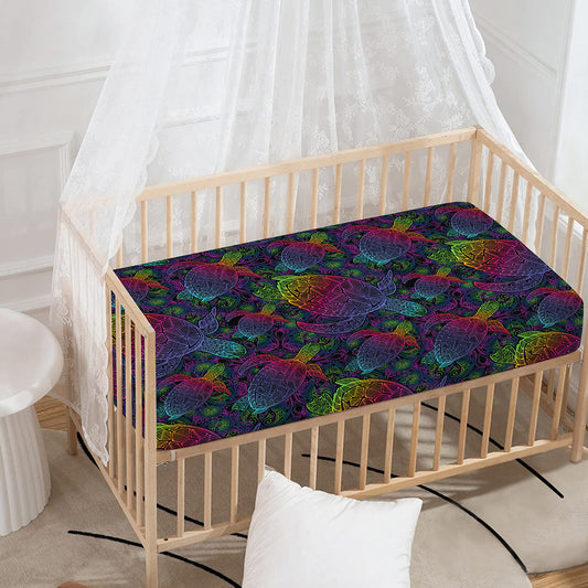 Colorful Sea Turtle Pattern Print Baby Crib Sheet
