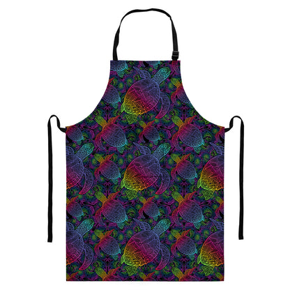 Colorful Sea Turtle Pattern Print Bib Apron With Pocket