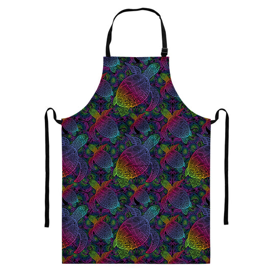 Colorful Sea Turtle Pattern Print Bib Apron With Pocket