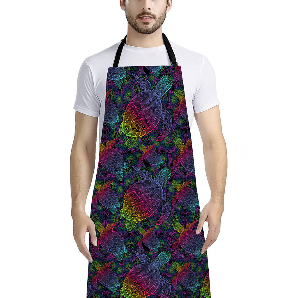 Colorful Sea Turtle Pattern Print Bib Apron With Pocket