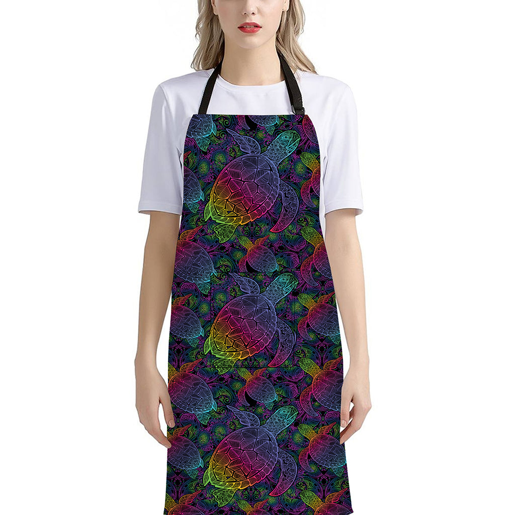 Colorful Sea Turtle Pattern Print Bib Apron With Pocket