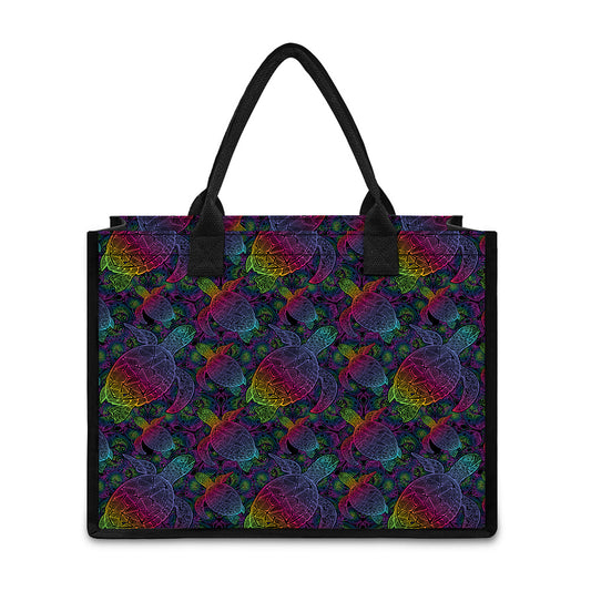 Colorful Sea Turtle Pattern Print Canvas Tote Bag