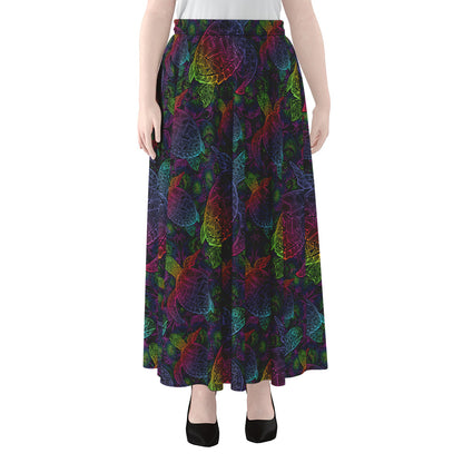 Colorful Sea Turtle Pattern Print Chiffon Maxi Skirt