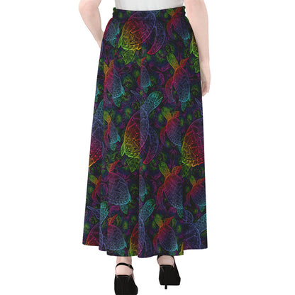 Colorful Sea Turtle Pattern Print Chiffon Maxi Skirt