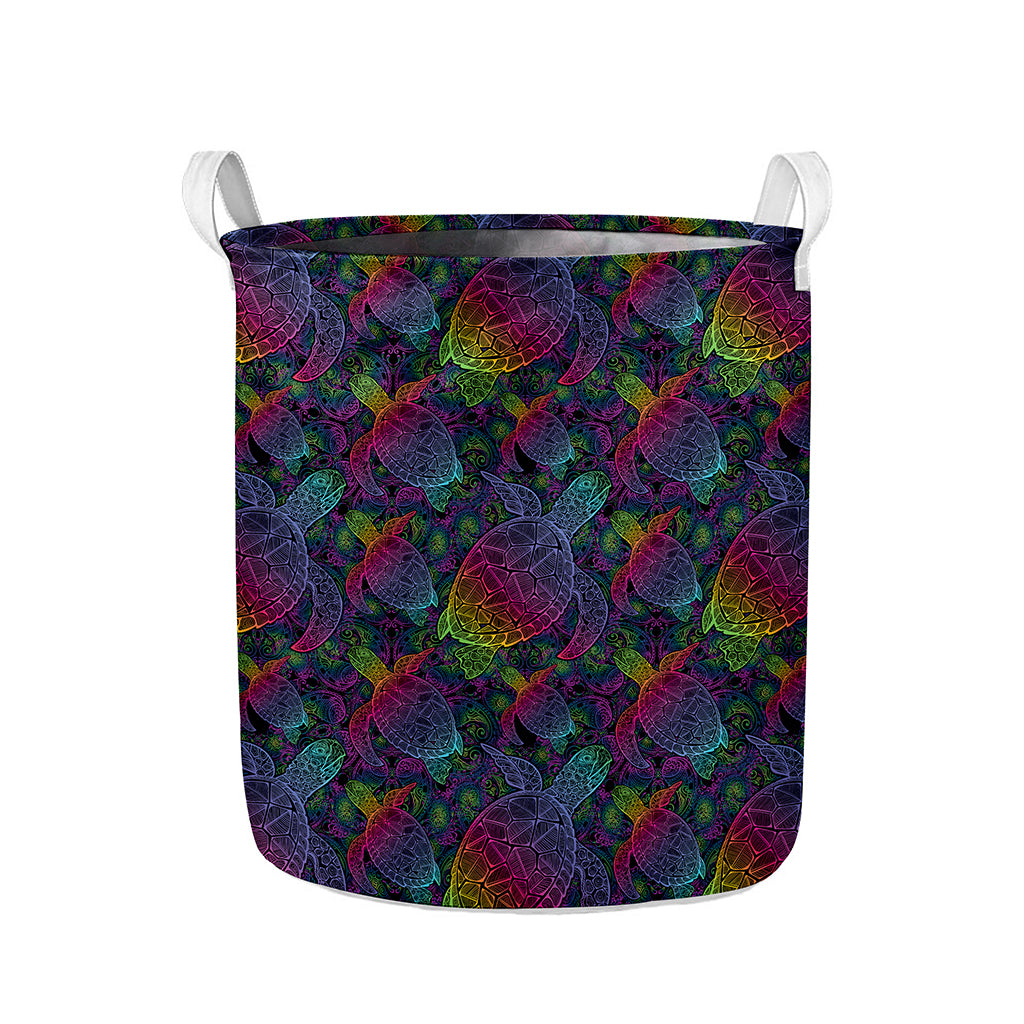 Colorful Sea Turtle Pattern Print Collapsible Laundry Basket