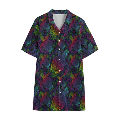Colorful Sea Turtle Pattern Print Cotton Hawaiian Shirt