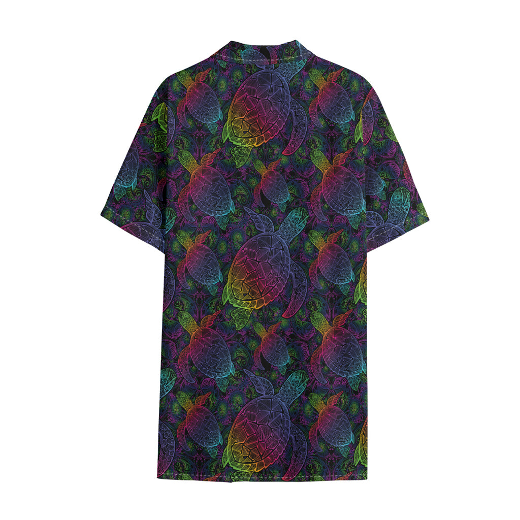 Colorful Sea Turtle Pattern Print Cotton Hawaiian Shirt