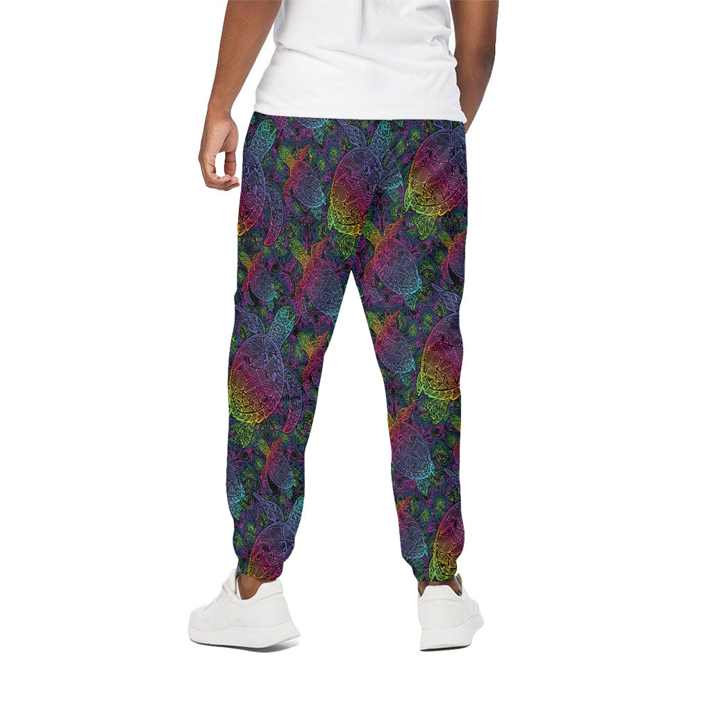 Colorful Sea Turtle Pattern Print Cotton Pants