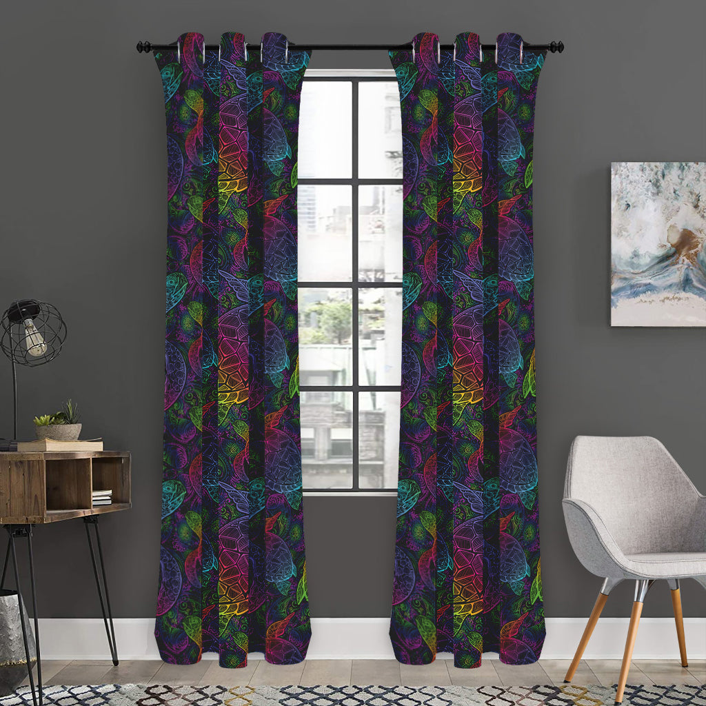 Colorful Sea Turtle Pattern Print Curtain