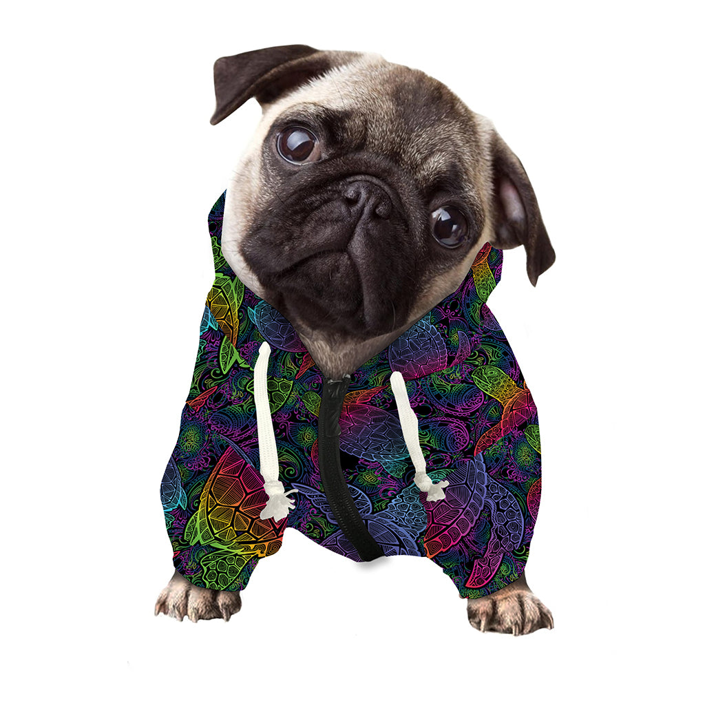 Colorful Sea Turtle Pattern Print Dog Zip Up Hoodie
