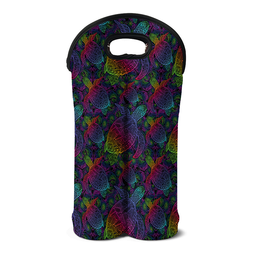 Colorful Sea Turtle Pattern Print Double Neoprene Wine Tote