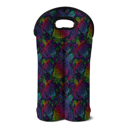 Colorful Sea Turtle Pattern Print Double Neoprene Wine Tote