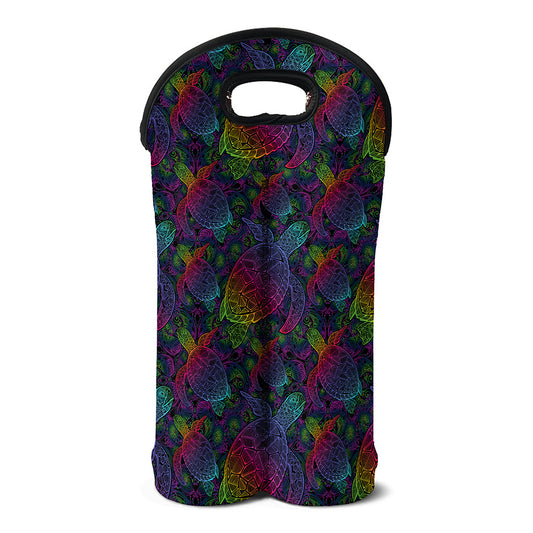 Colorful Sea Turtle Pattern Print Double Neoprene Wine Tote