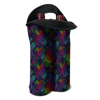 Colorful Sea Turtle Pattern Print Double Neoprene Wine Tote