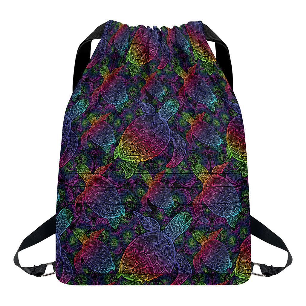 Colorful Sea Turtle Pattern Print Drawstring Backpack