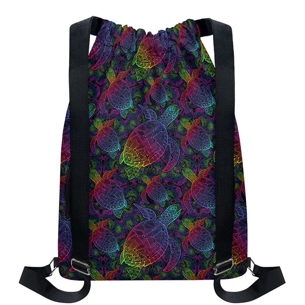 Colorful Sea Turtle Pattern Print Drawstring Backpack