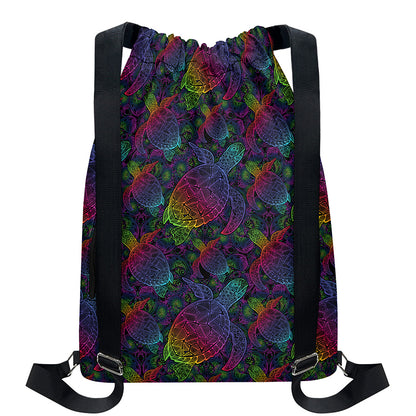 Colorful Sea Turtle Pattern Print Drawstring Backpack