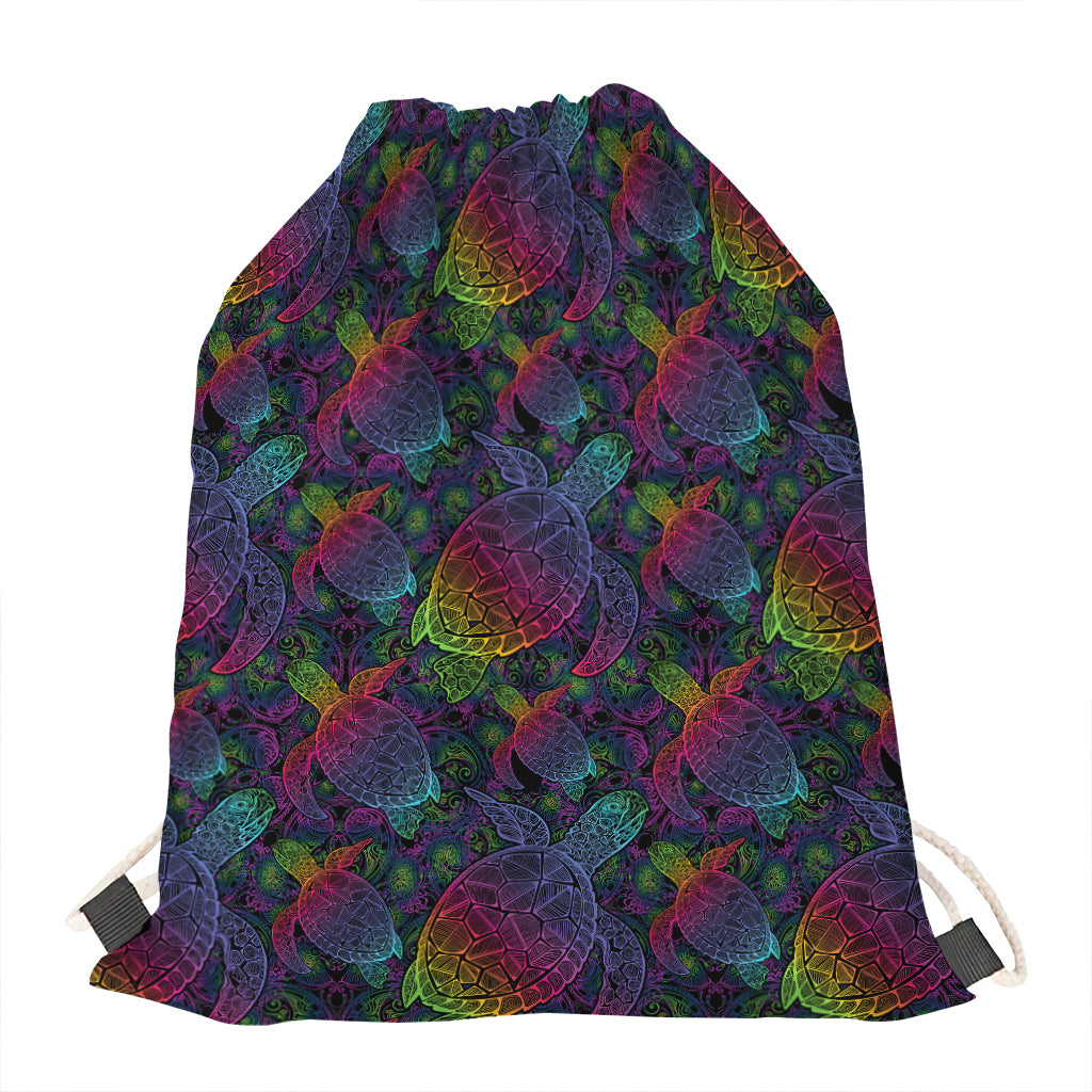 Colorful Sea Turtle Pattern Print Drawstring Bag