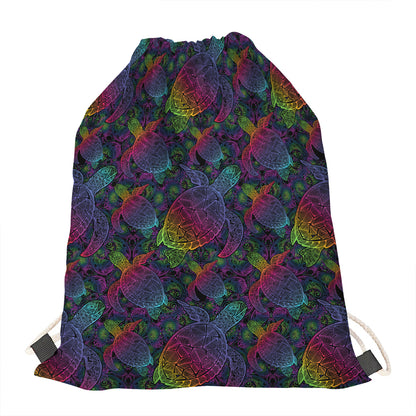 Colorful Sea Turtle Pattern Print Drawstring Bag