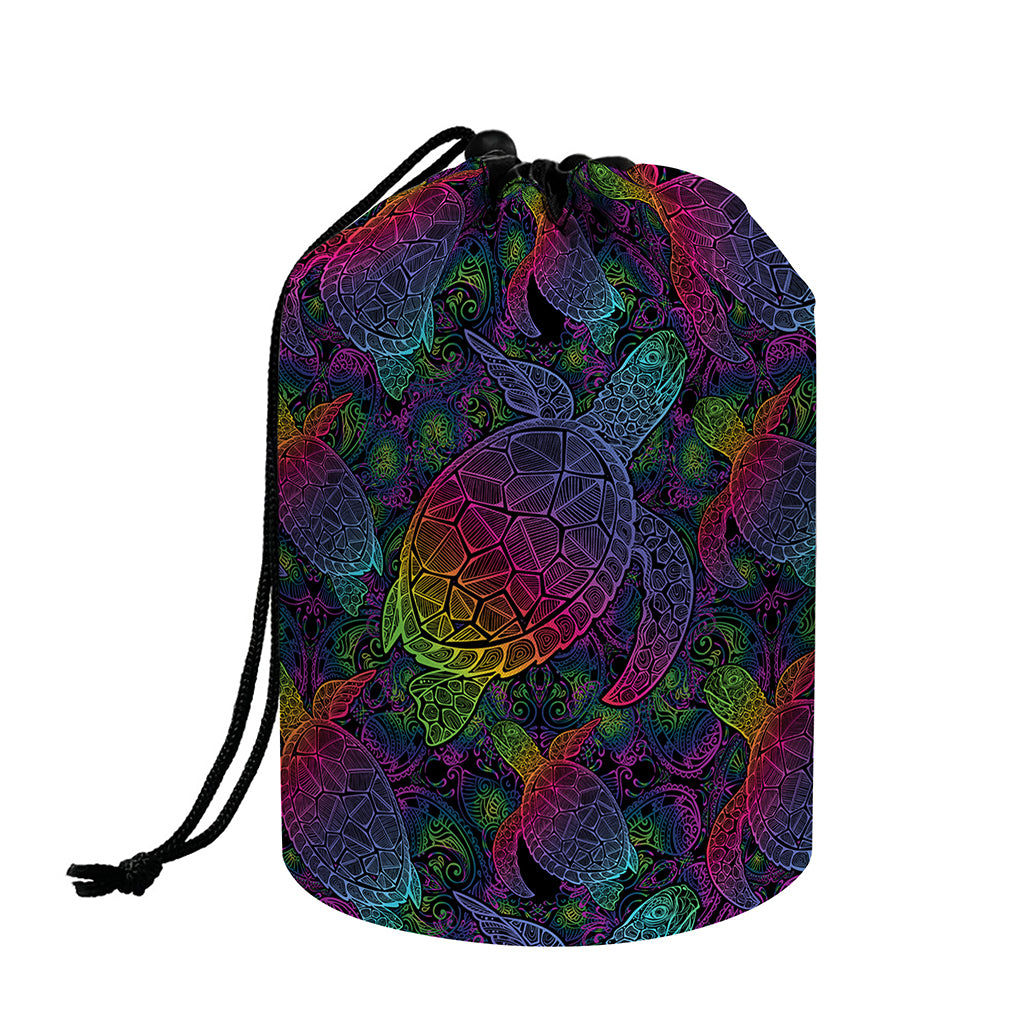 Colorful Sea Turtle Pattern Print Drawstring Makeup Bag