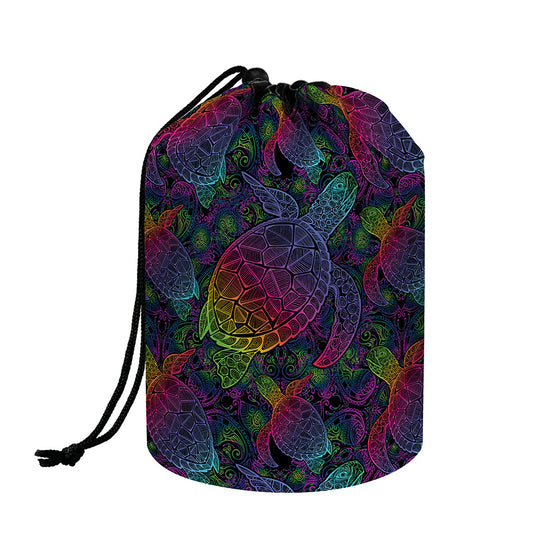 Colorful Sea Turtle Pattern Print Drawstring Makeup Bag