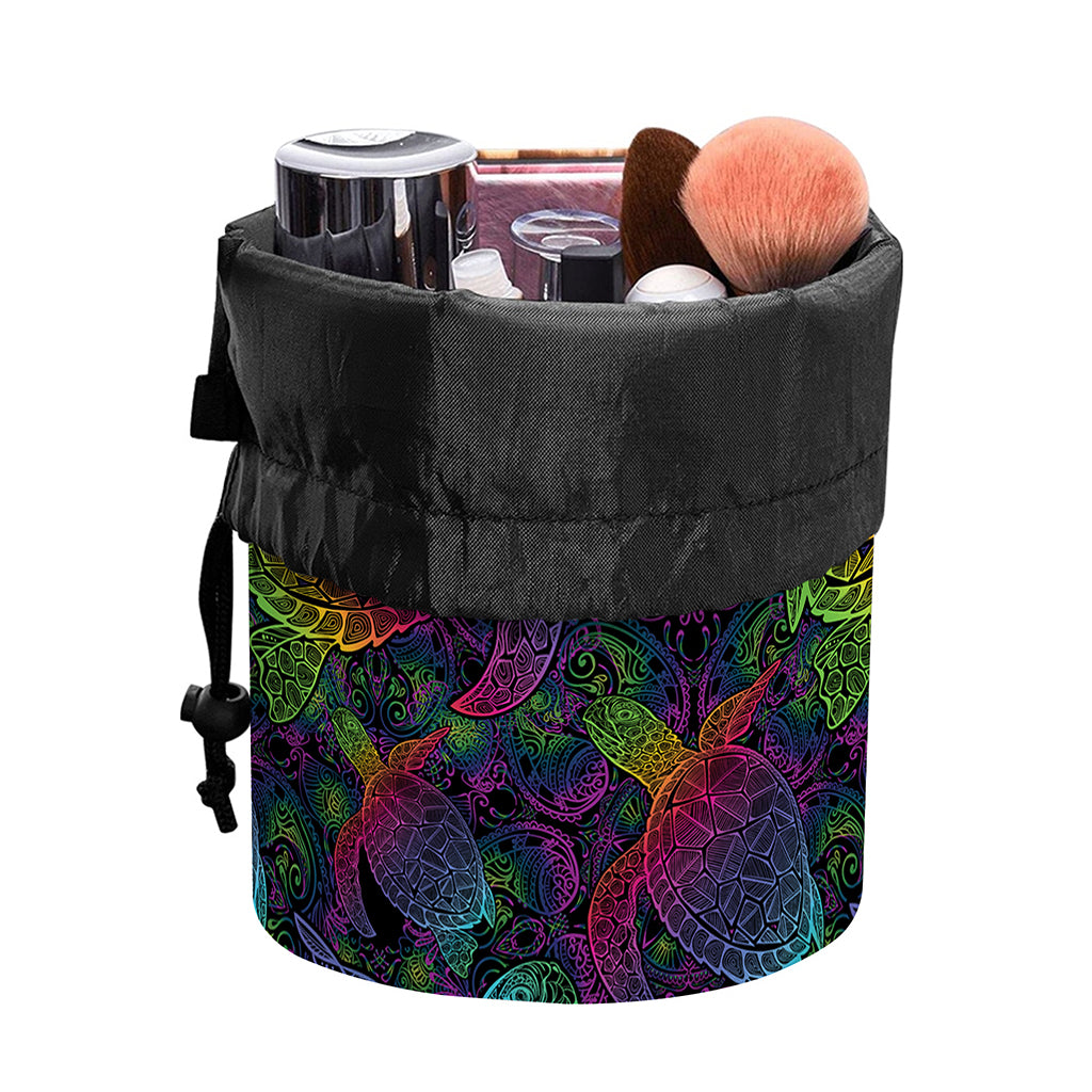 Colorful Sea Turtle Pattern Print Drawstring Makeup Bag