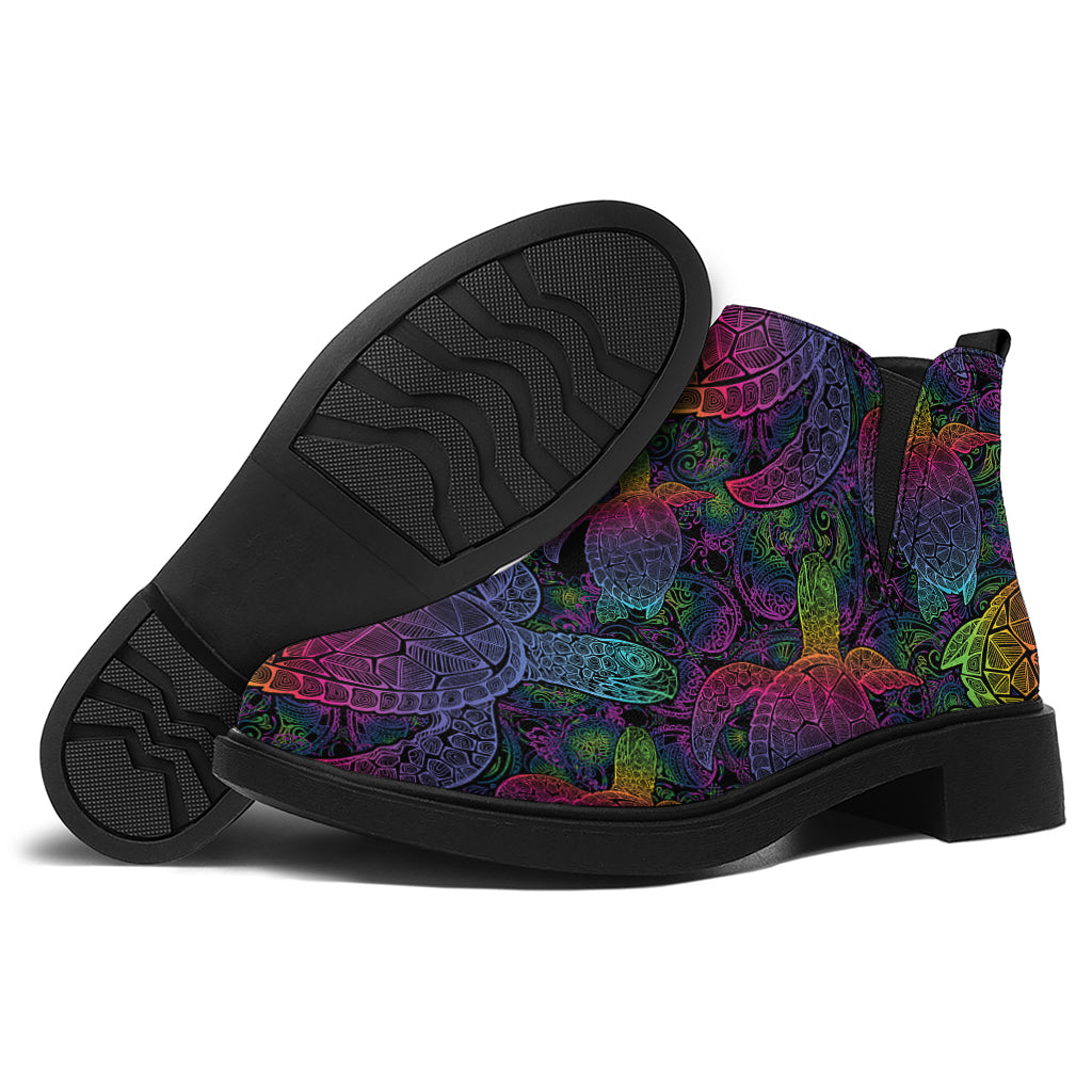 Colorful Sea Turtle Pattern Print Flat Ankle Boots