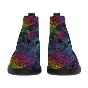 Colorful Sea Turtle Pattern Print Flat Ankle Boots
