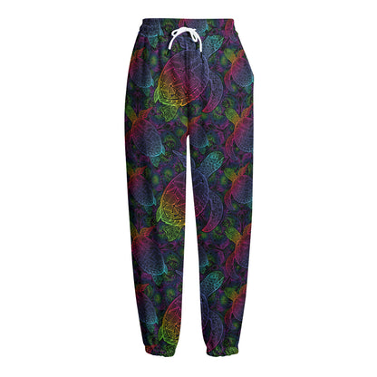 Colorful Sea Turtle Pattern Print Fleece Lined Knit Pants