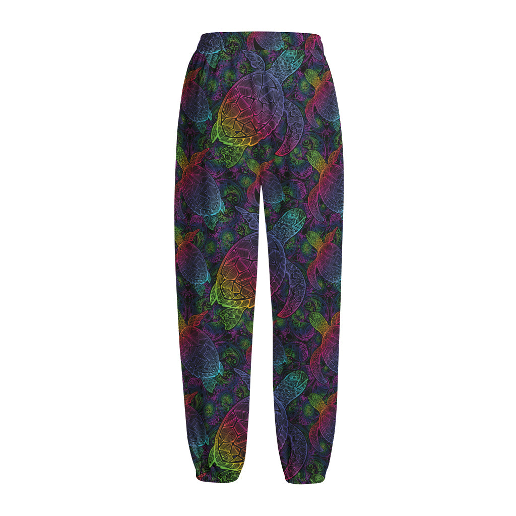 Colorful Sea Turtle Pattern Print Fleece Lined Knit Pants